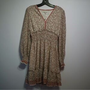 NWT Boho Red and Cream Long Sleeve Dress